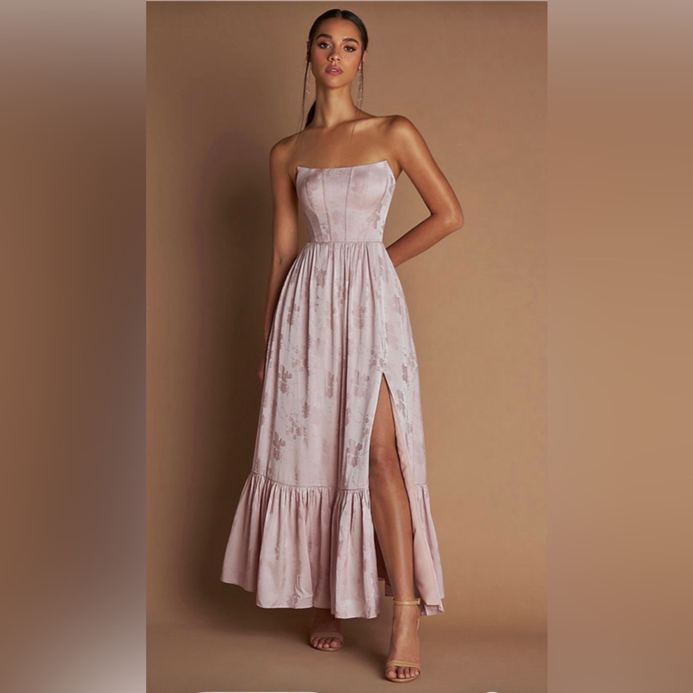 Azazie Pink Floral Jacquard Maxi Dress